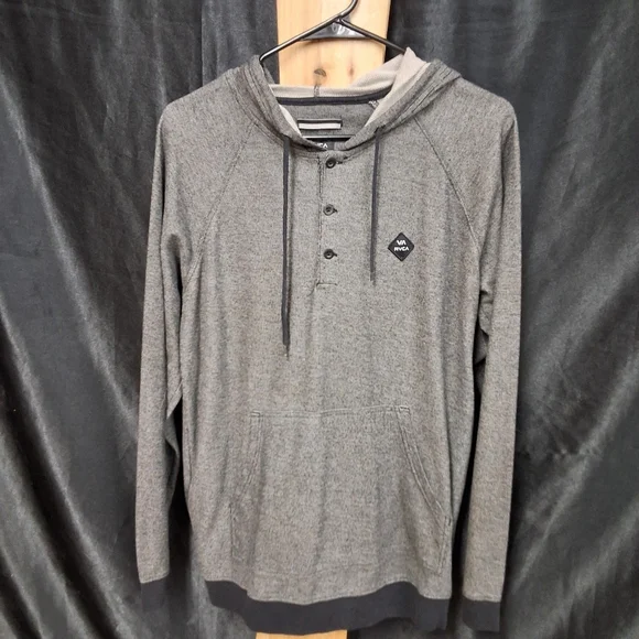 Grey RVCA size mens medium pullover hoodie with pockets - Picture 9 of 9